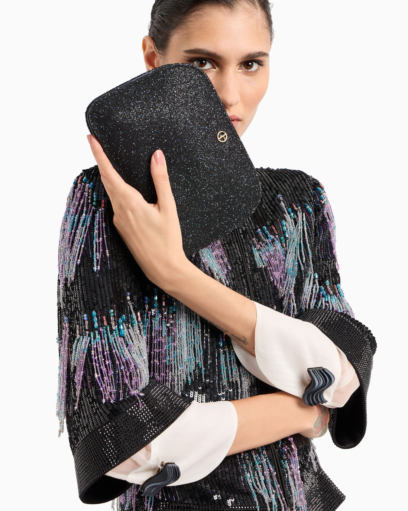 La Prima patent leather and rhinestone clutch bag Slide 5