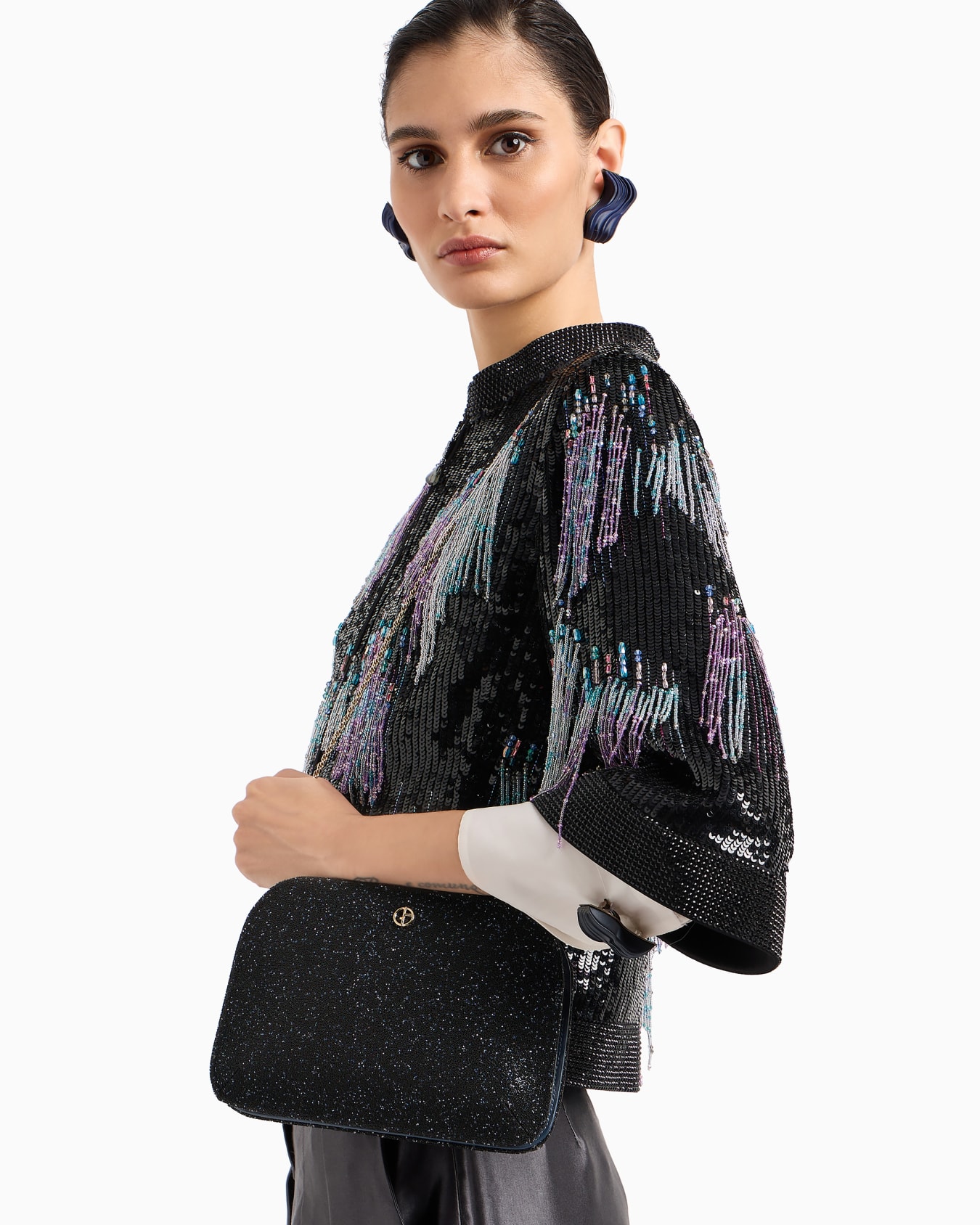La Prima patent leather and rhinestone clutch bag Slide 6