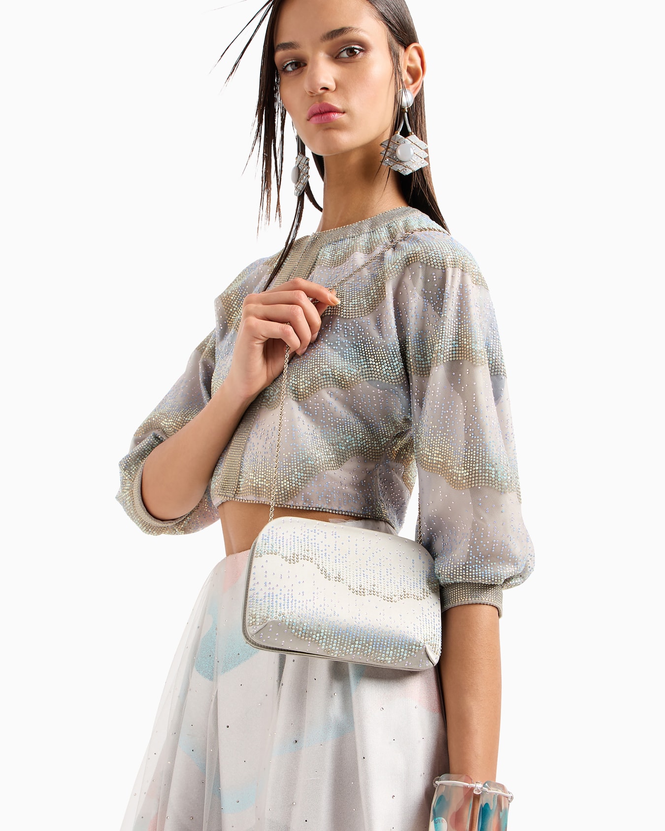 Clutch la Prima in raso e strass con motivo onde Slide 6
