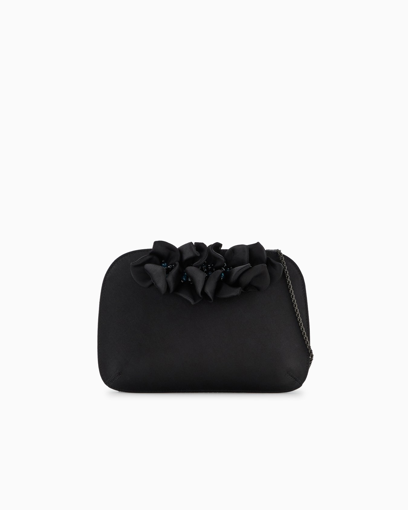 La Prima satin clutch bag with applied flowers Slide 0