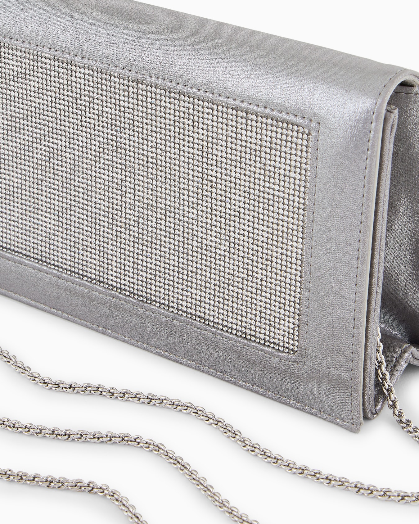 Rhinestoned silk clutch bag with rhinestoned shoulder strap Diapositiva 4