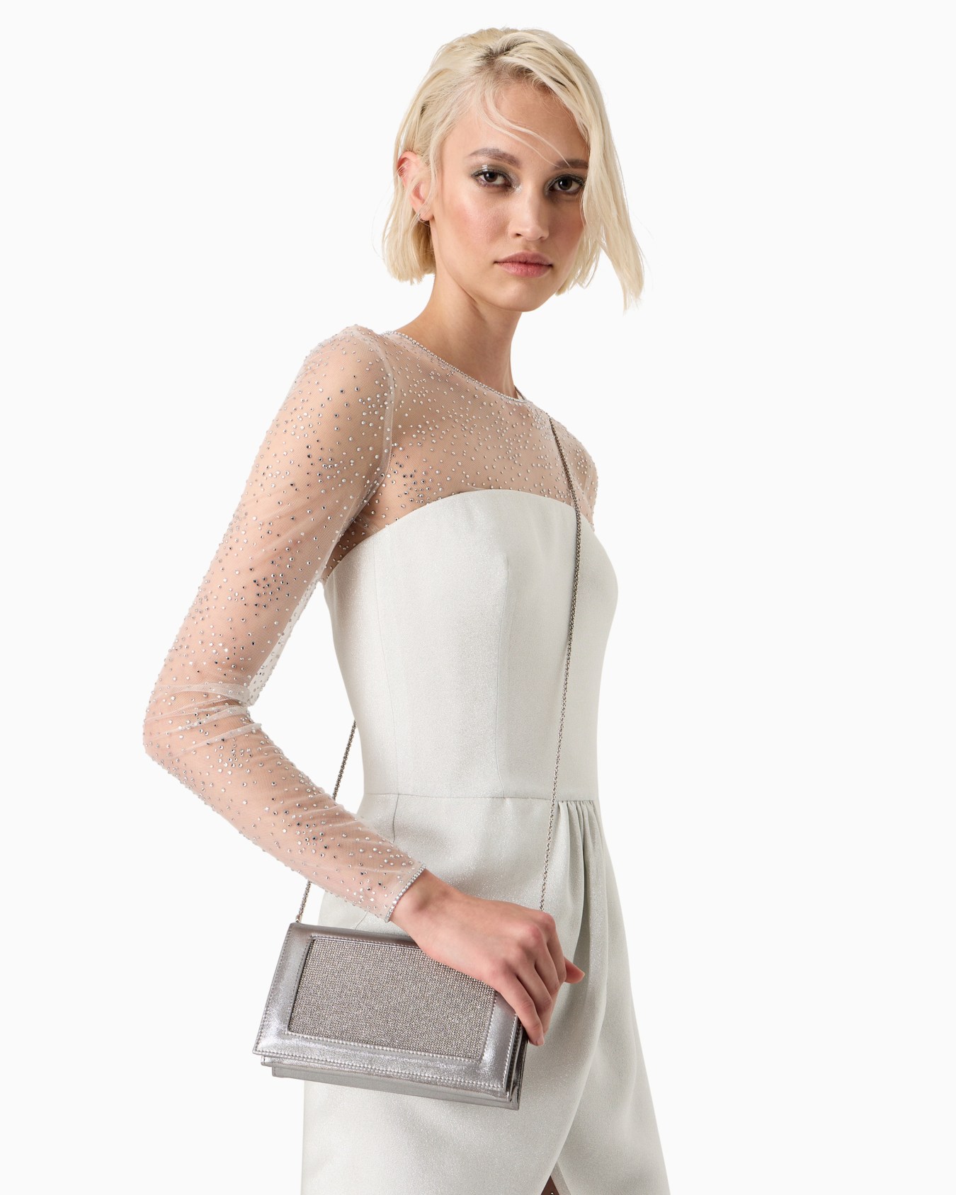 Rhinestoned silk clutch bag with rhinestoned shoulder strap Diapositiva 5