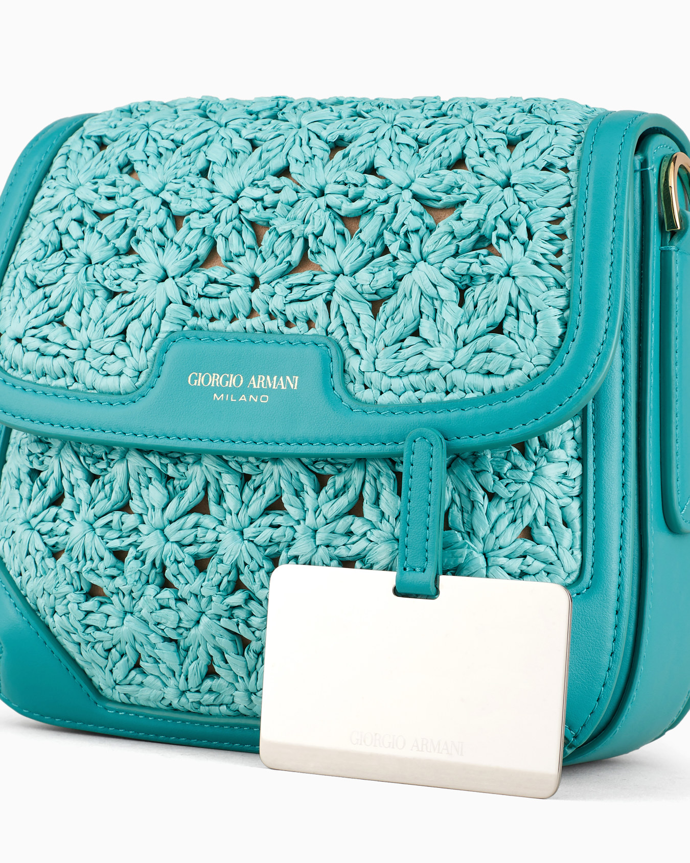 La Prima shoulder bag in plaited raffia and leather Slide 4