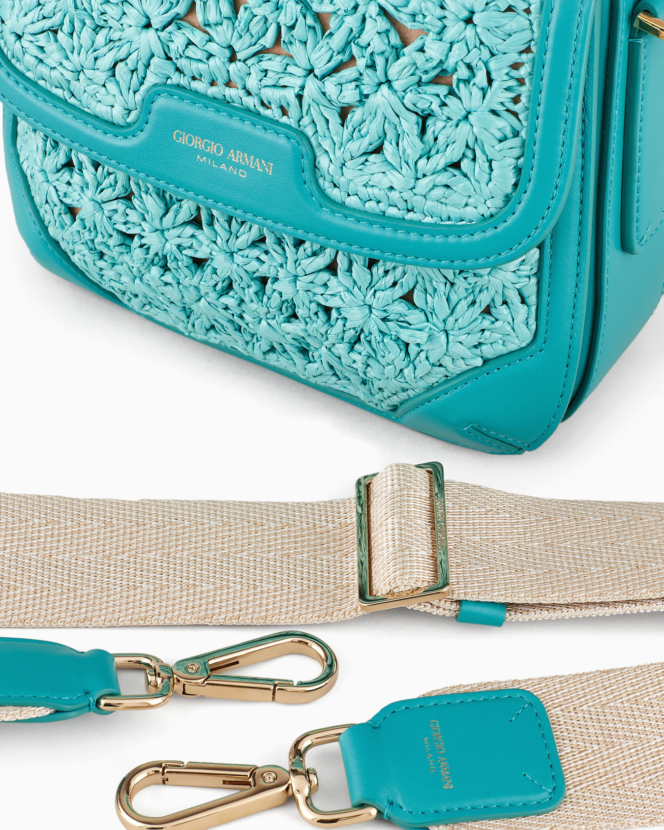La Prima shoulder bag in plaited raffia and leather Slide 5