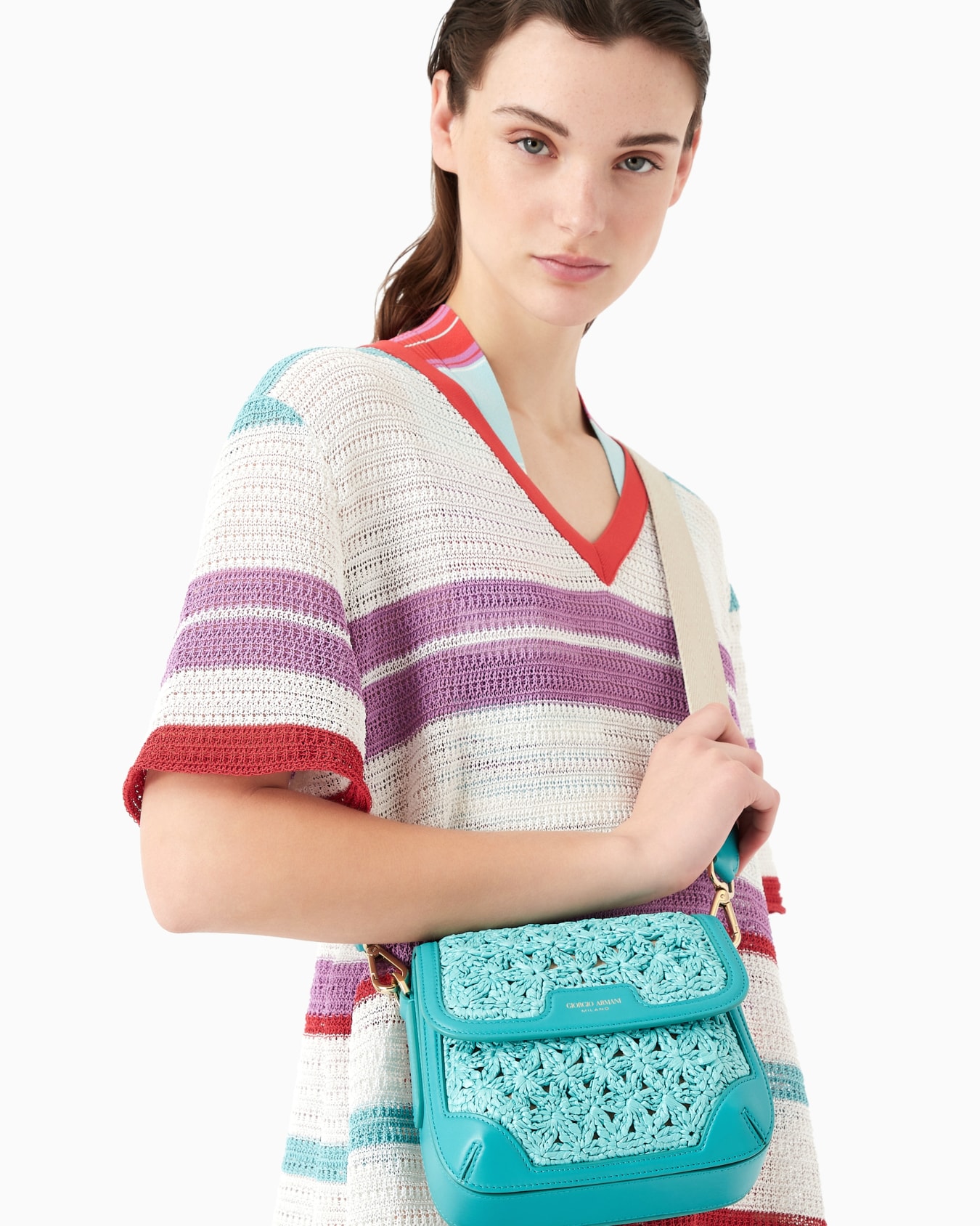 La Prima shoulder bag in plaited raffia and leather Slide 6
