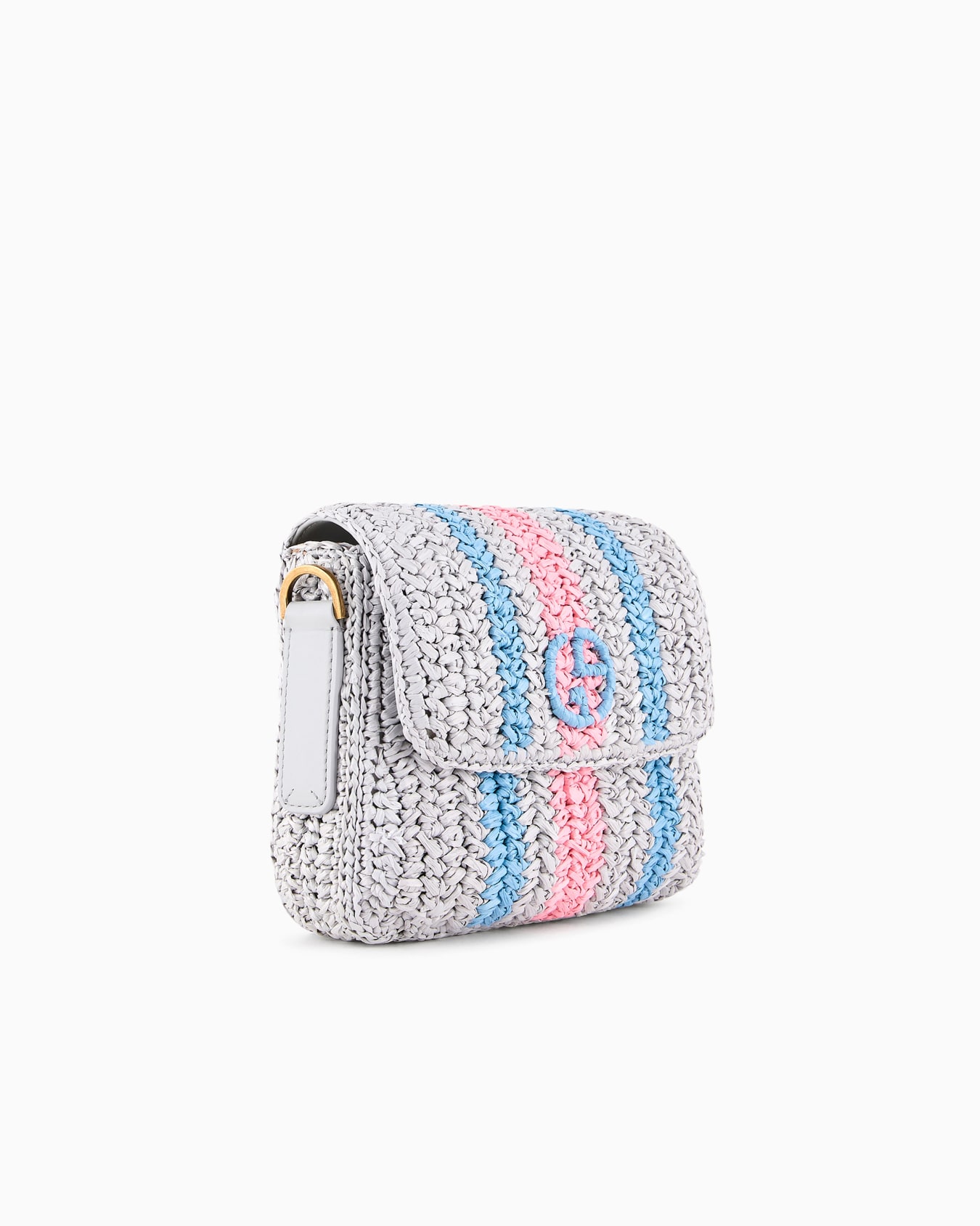 Borsa la Prima in rafia intrecciata a righe con tracolla a nastro Slide 1