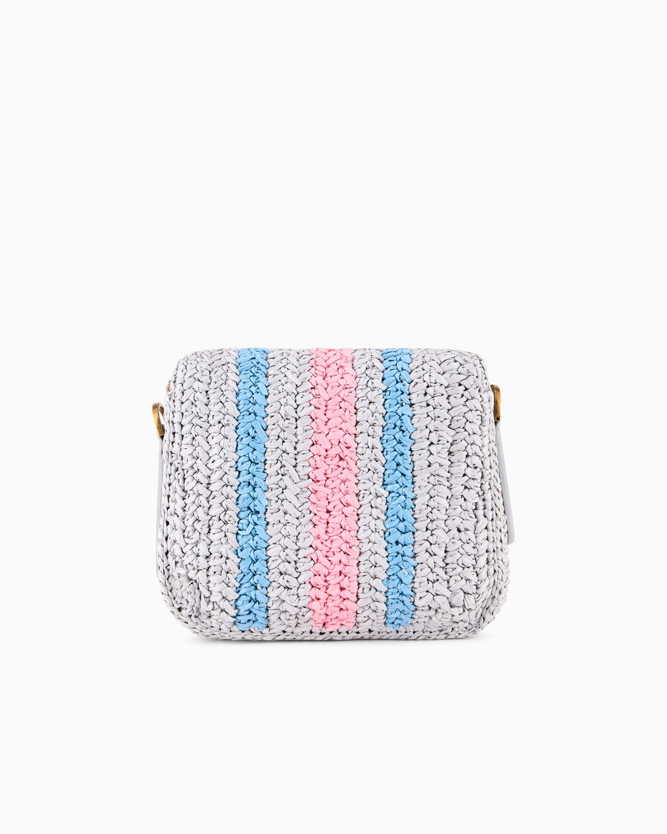 Borsa la Prima in rafia intrecciata a righe con tracolla a nastro Slide 2