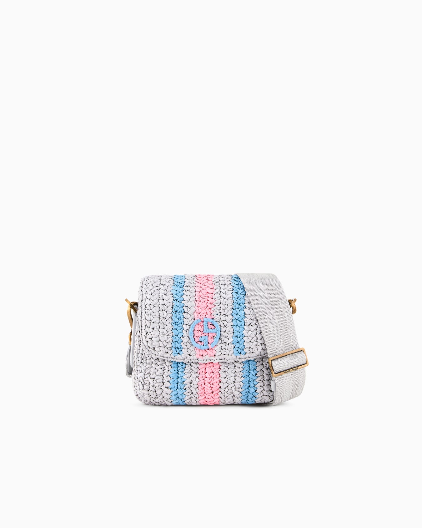 Striped woven raffia la Prima bag with webbing shoulder strap Diapositiva 0
