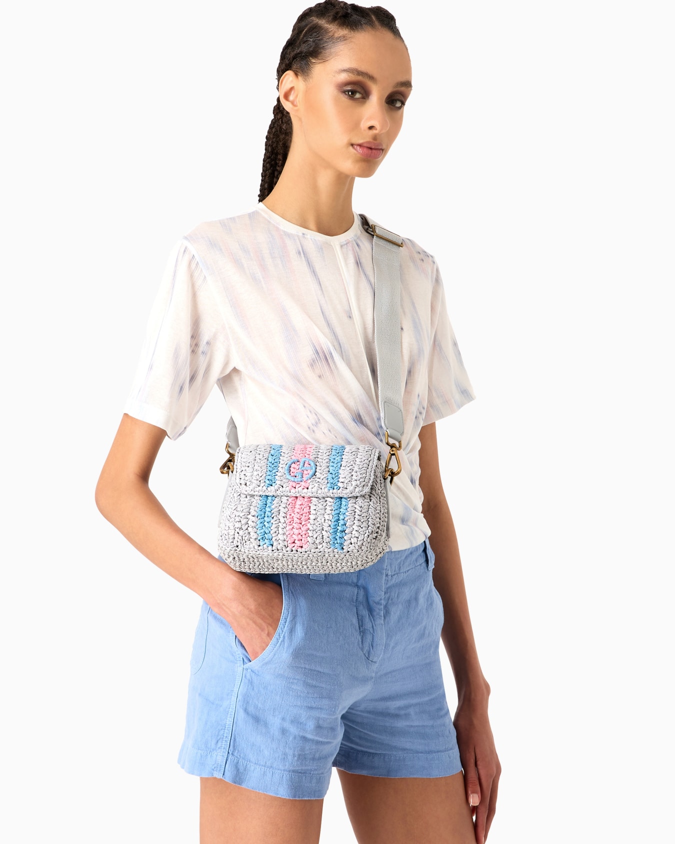Striped woven raffia la Prima bag with webbing shoulder strap Diapositiva 5