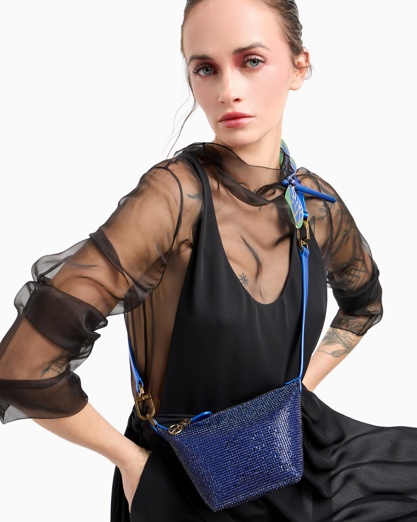 Mini borsa a mano la Prima Soft in maglia metallica e strass Slide 6