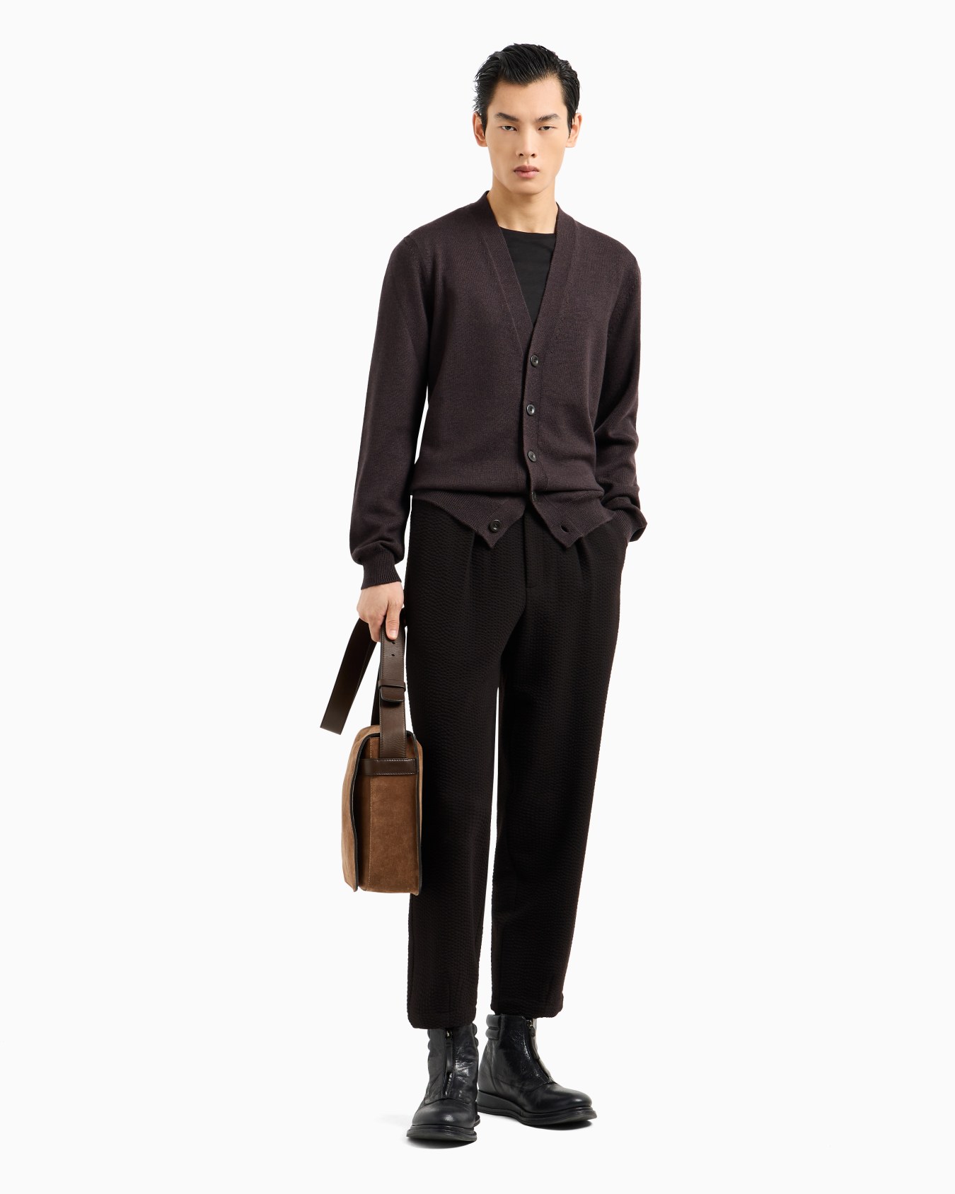 Suede and leather messenger bag Slide 5