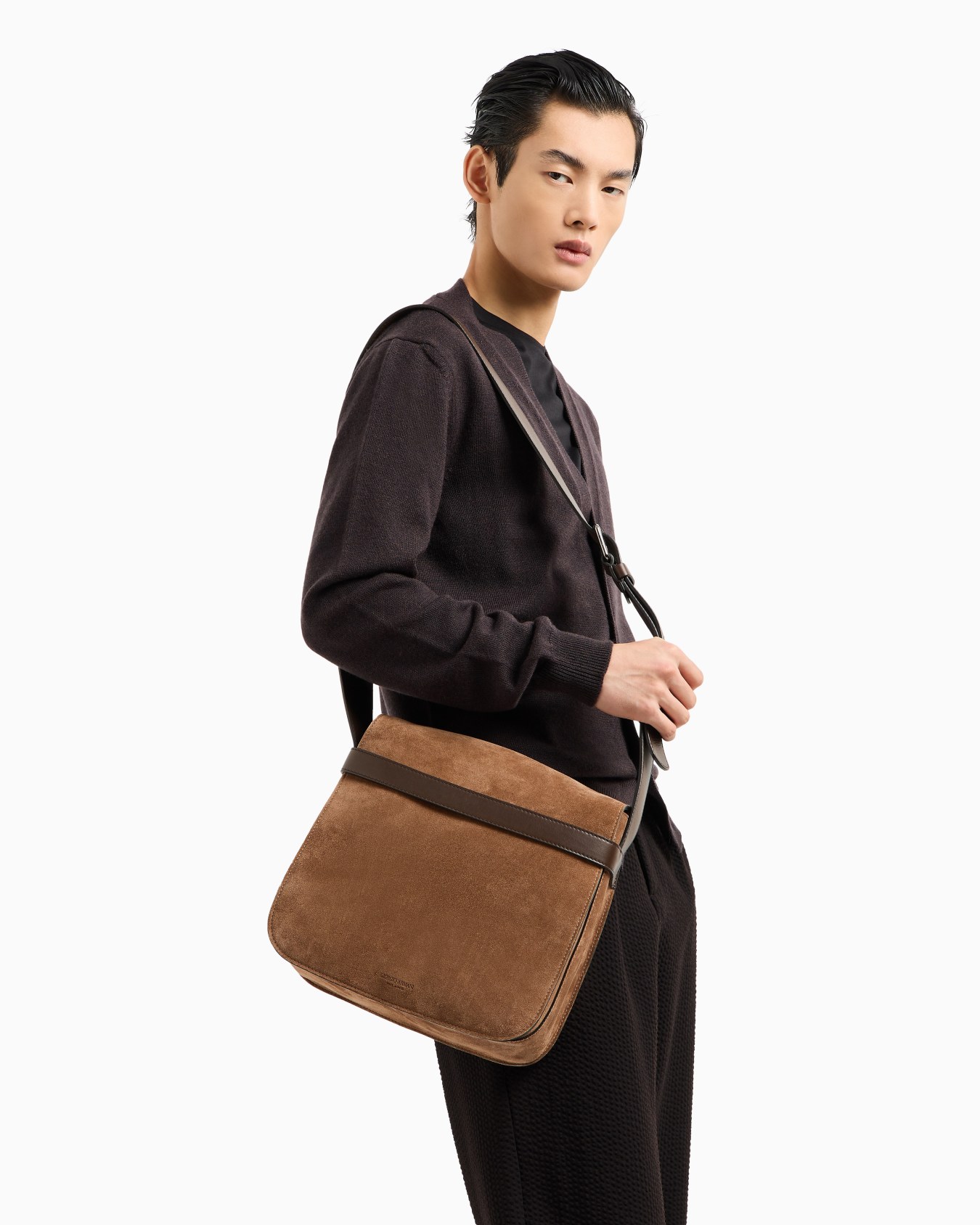 Suede and leather messenger bag Slide 6