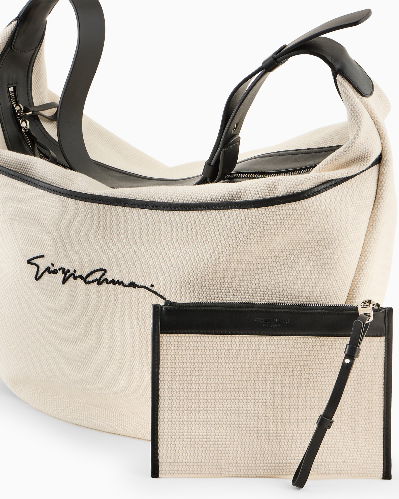 Grand sac à bandoulière demi-lune en toile Diapositive 4
