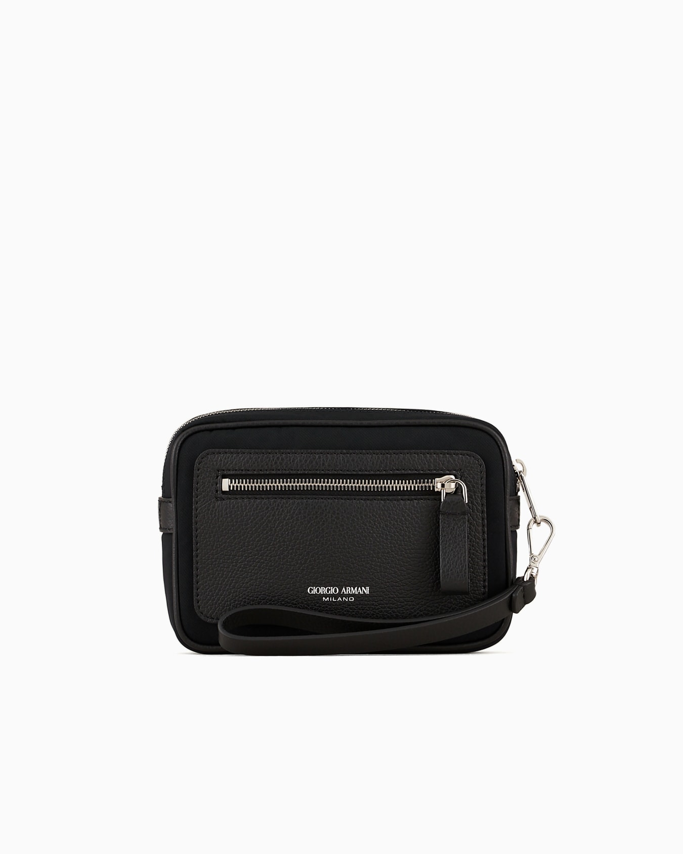 Nylon and pebbled leather pochette Slide 0