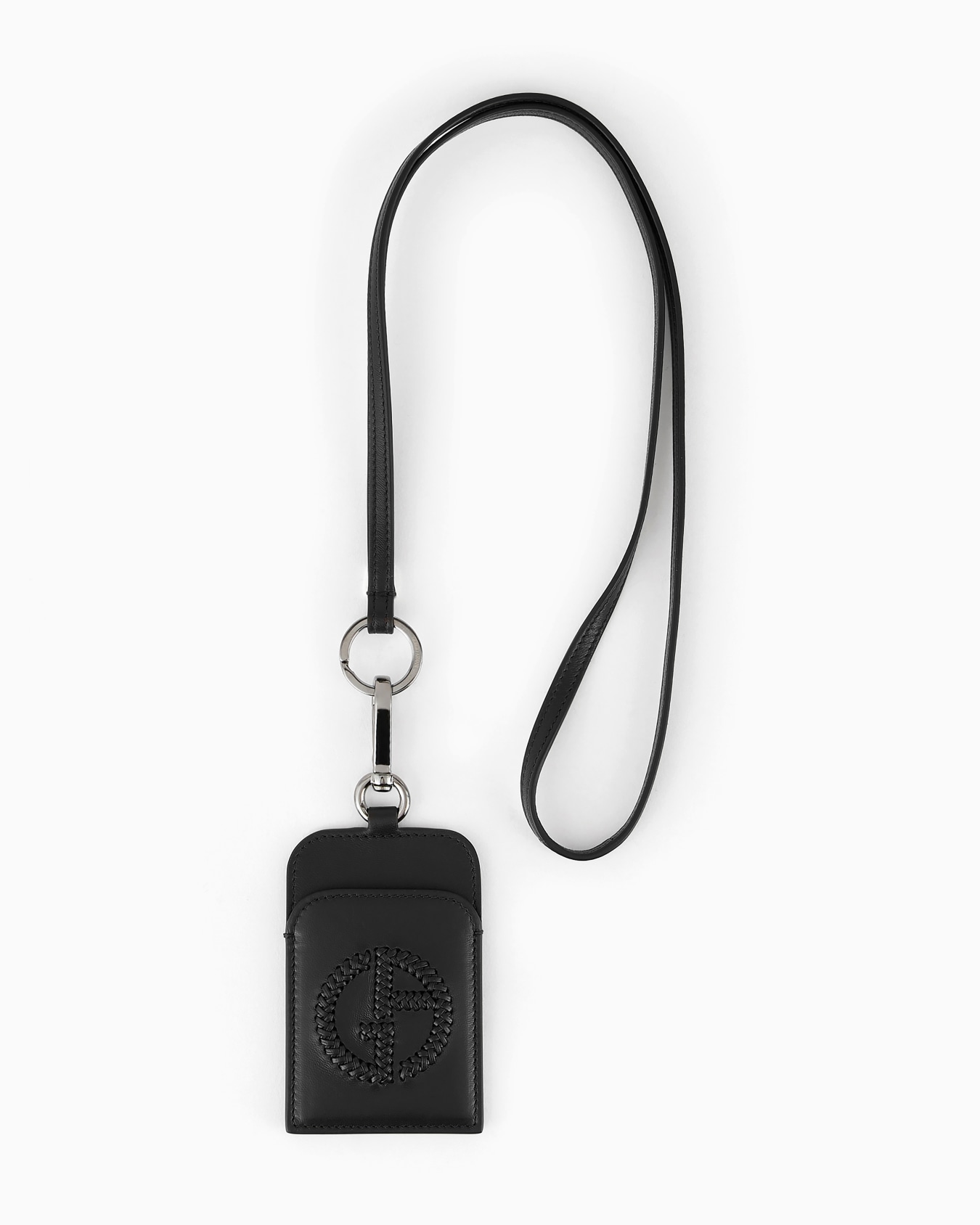 Leather badge holder with embroidered logo Slide 0