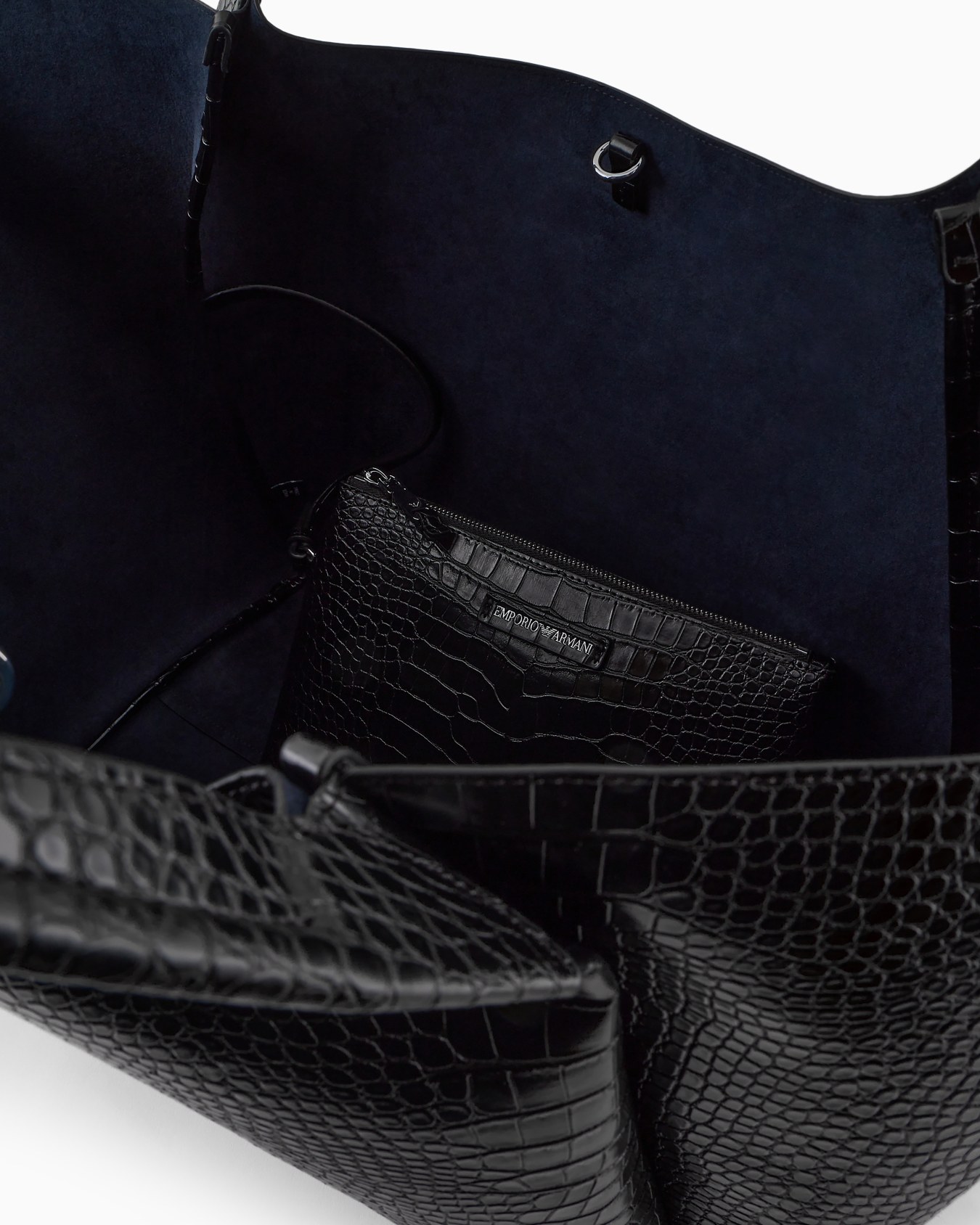 Oversized shopper bag with mock-croc finish and logo charm Slide 3