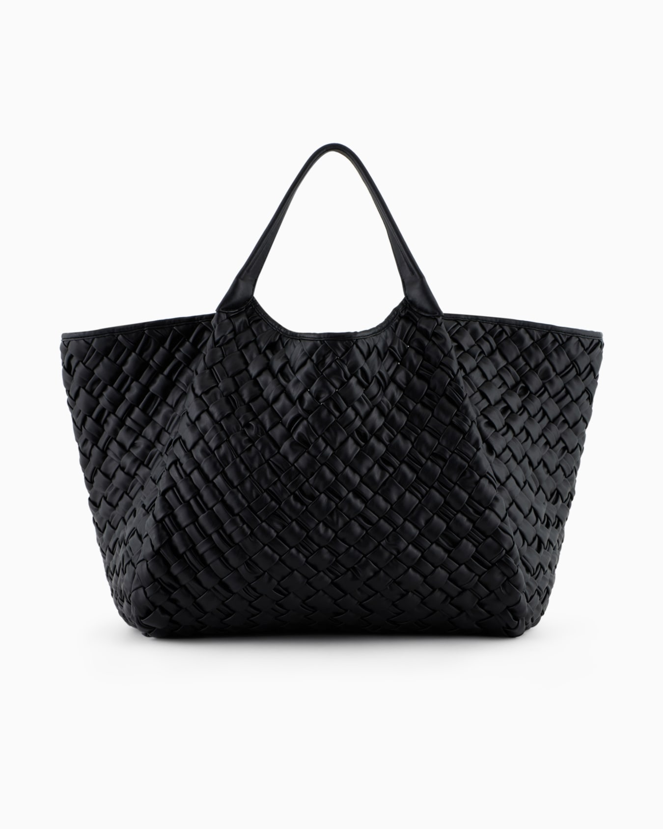 Oversized nappa leather-effect interwoven shopper bag with logo charm Slide 2