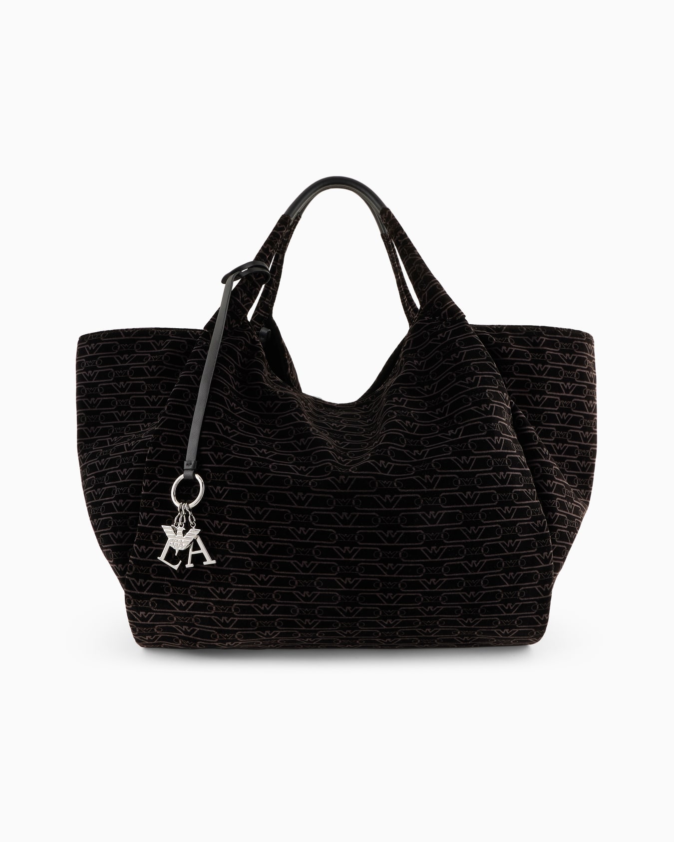 Oversized shopper bag in all-over monogram velvet Slide 0