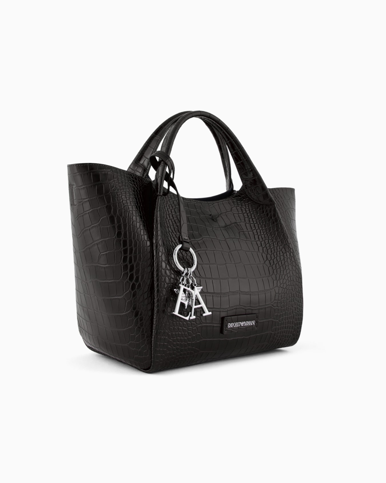 Shopper bag with mock-croc finish and logo charm Slide 1