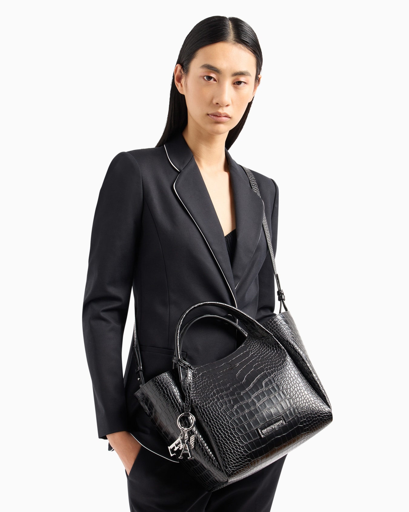 Shopper bag with mock-croc finish and logo charm Slide 7