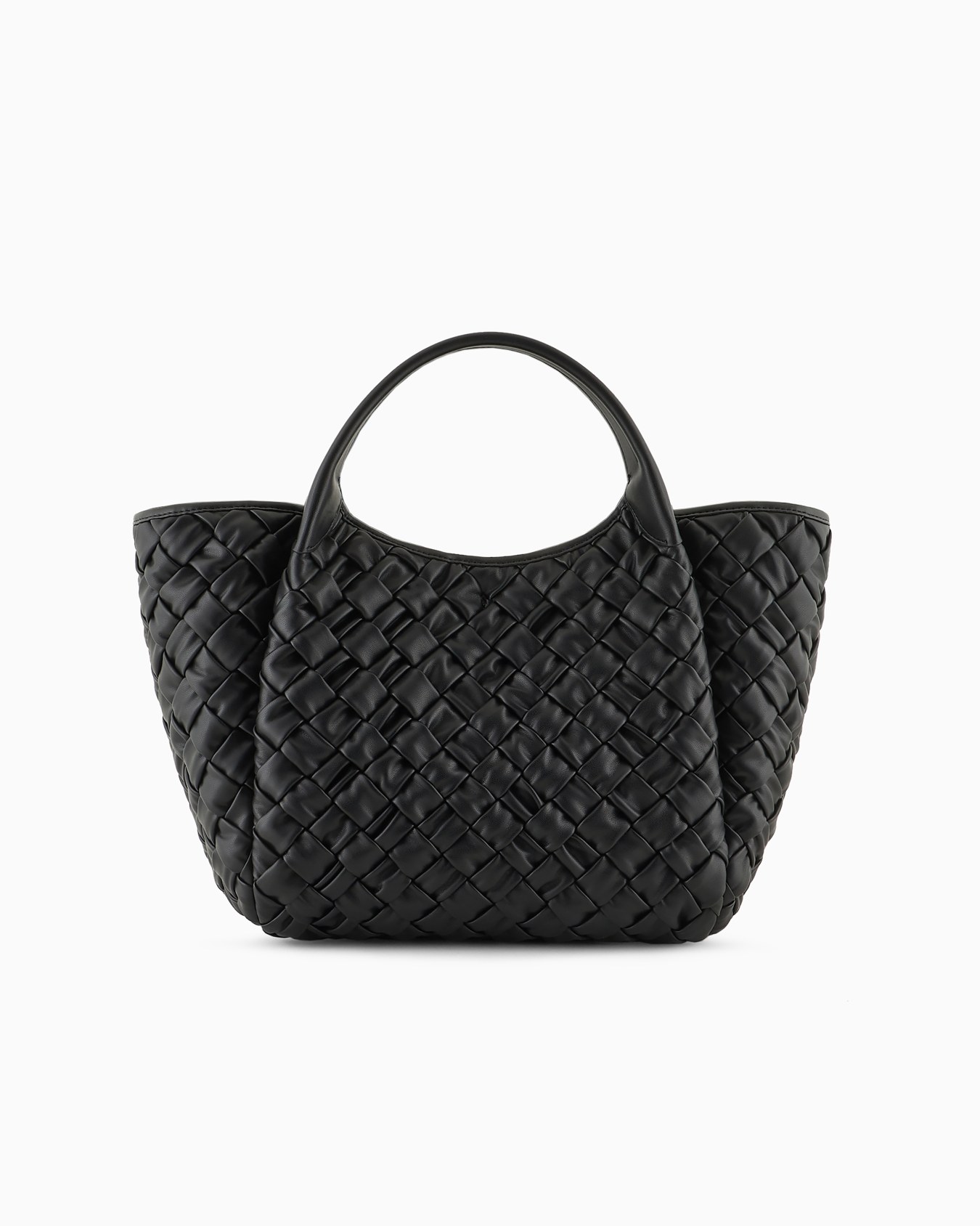 Nappa leather-effect interwoven shopper bag with logo charm Slide 2