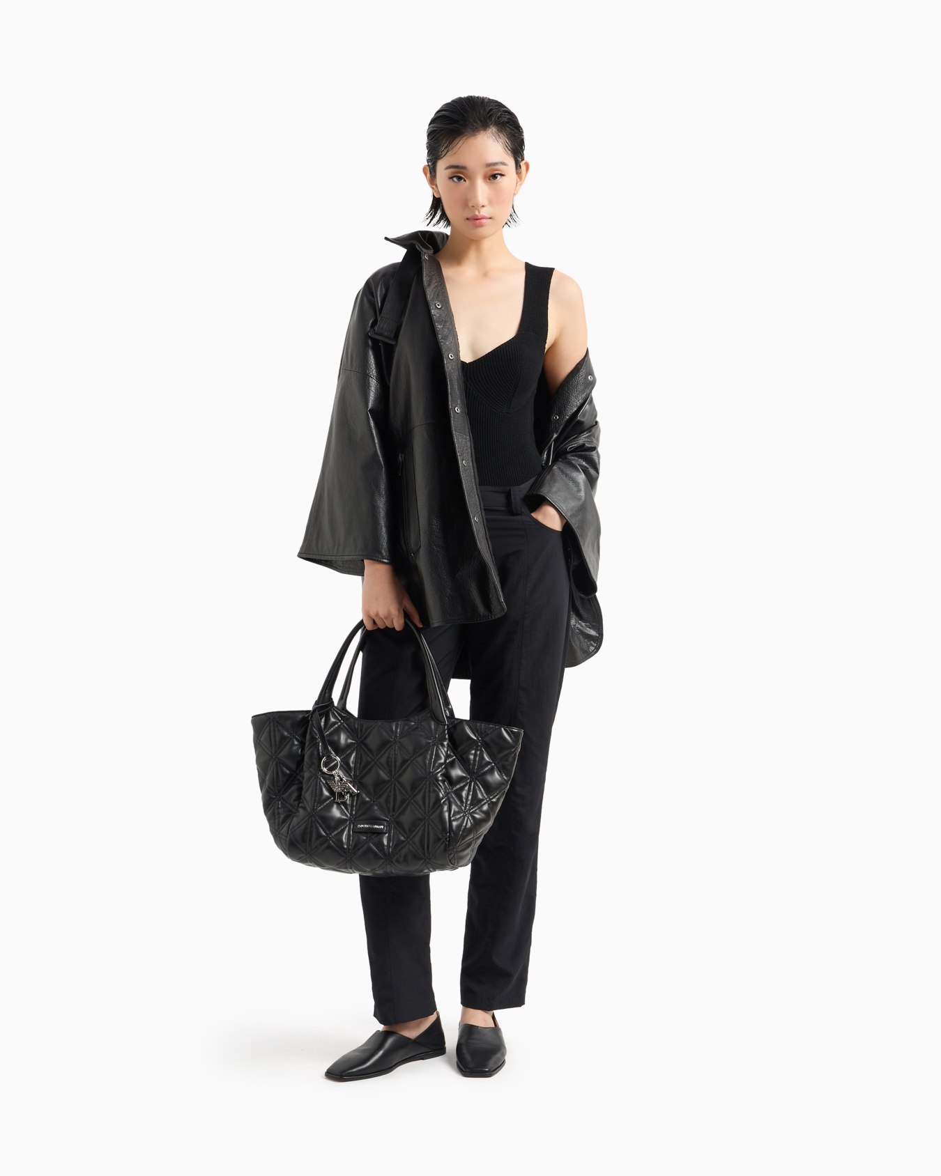 Quilted nappa leather-effect shopper bag Slide 5