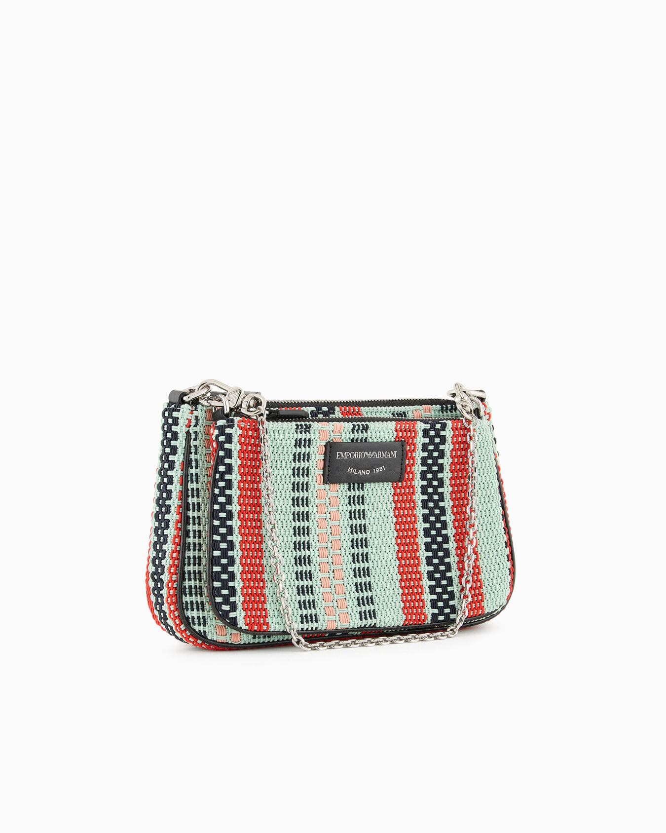 Double mini shoulder bag in basketweave Slide 1