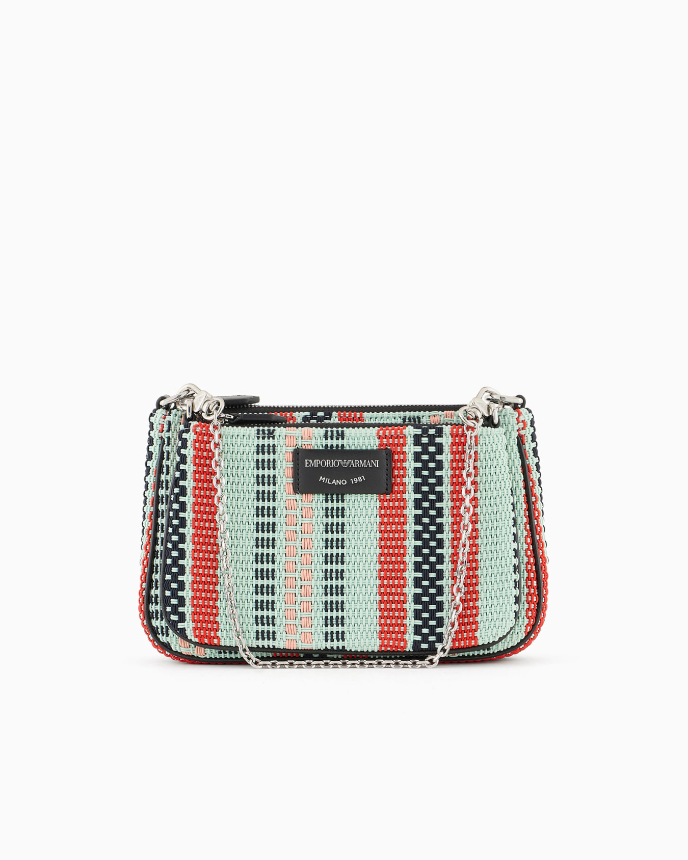 Double mini shoulder bag in basketweave Slide 0