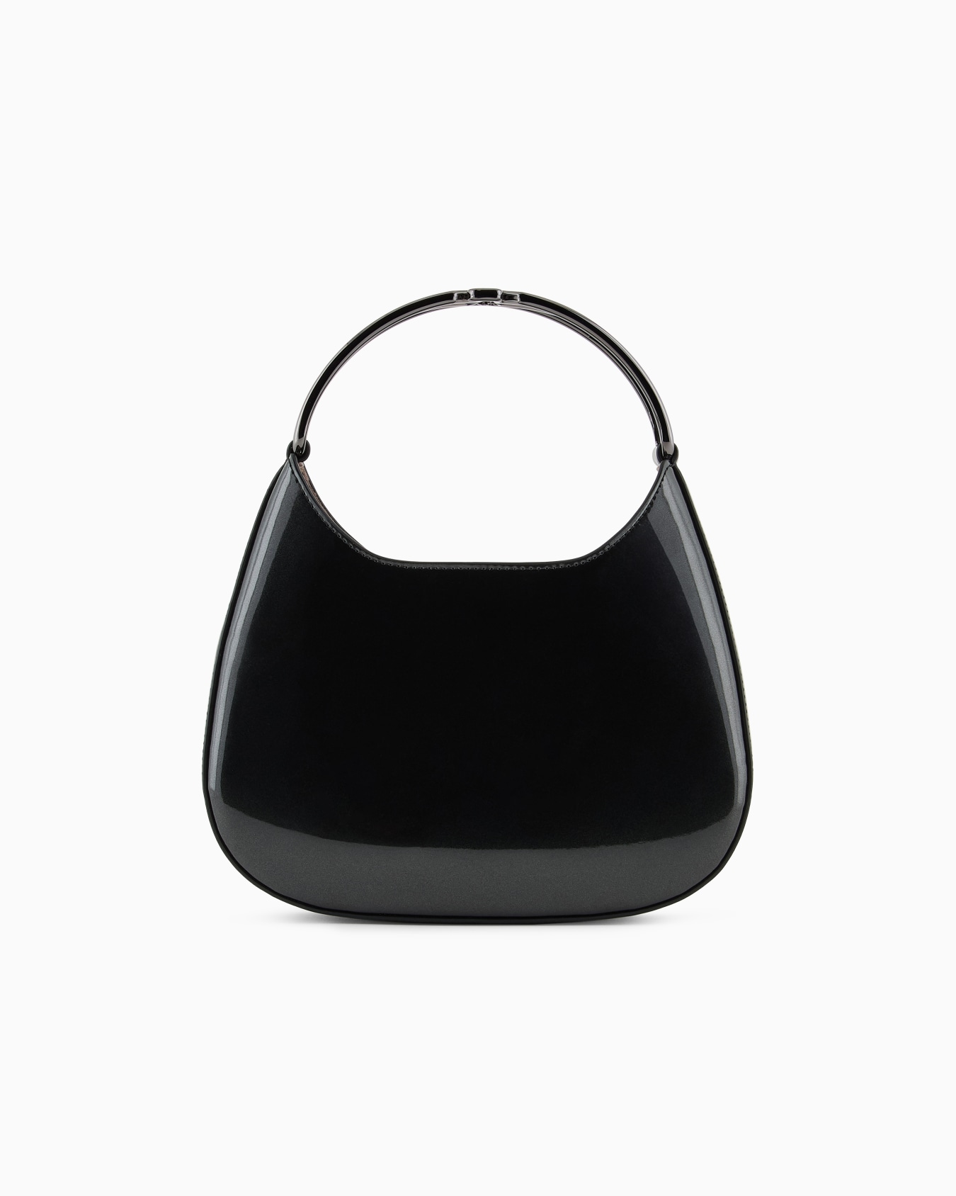 Bolso hobo pequeño de charol con asa de metal con logotipo Diapositiva 2