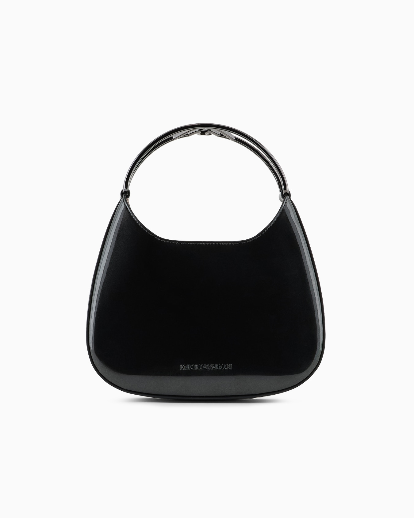 Bolso hobo pequeño de charol con asa de metal con logotipo Diapositiva 0