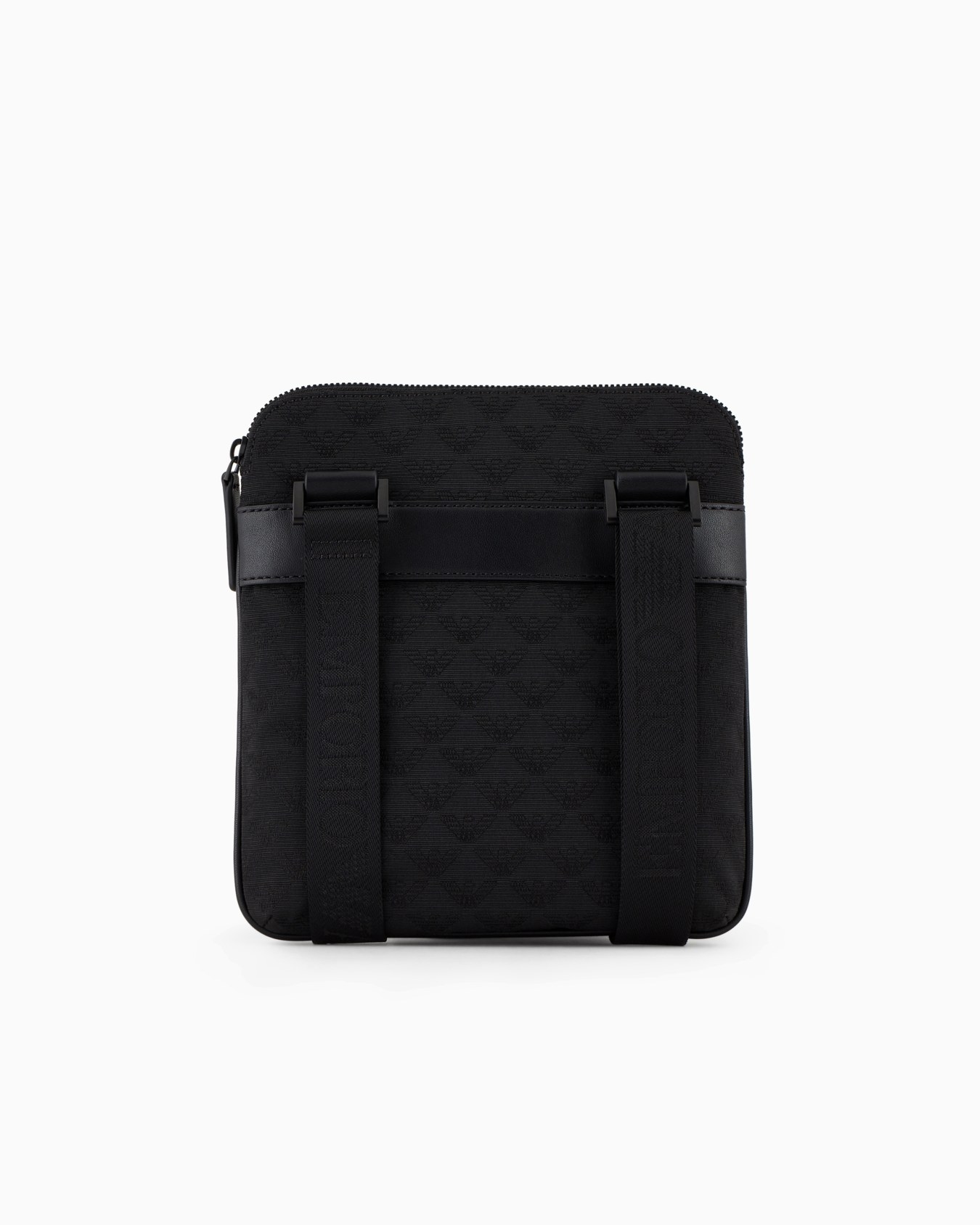 Flat nylon shoulder bag with all-over jacquard eagle Slide 2