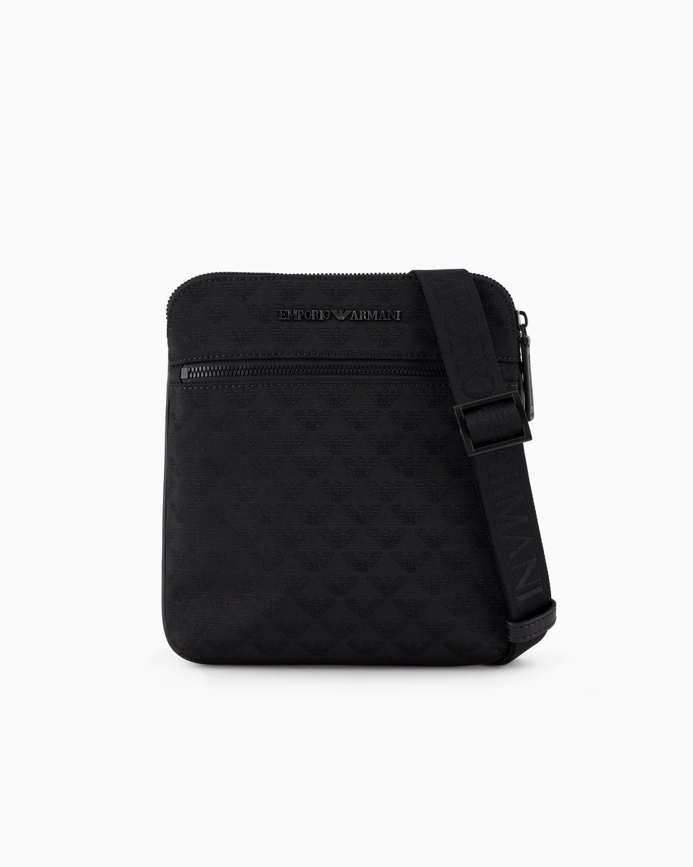 Flat nylon shoulder bag with all-over jacquard eagle Slide 0