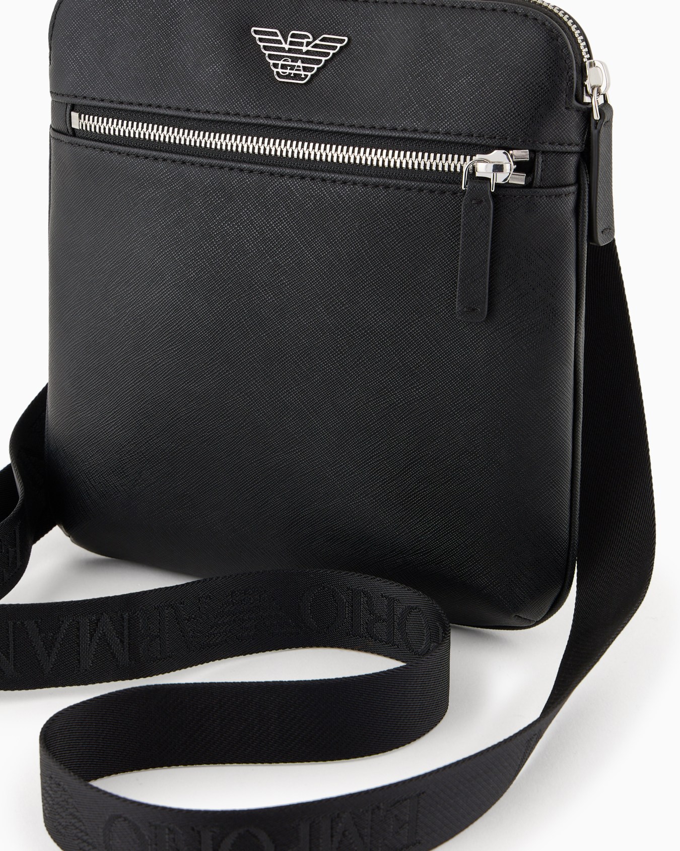 ASV regenerated Saffiano leather flat shoulder bag with eagle plate Slide 4