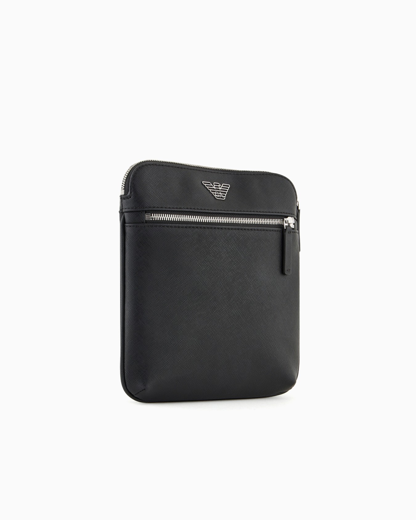 ASV regenerated Saffiano leather flat shoulder bag with eagle plate Slide 1