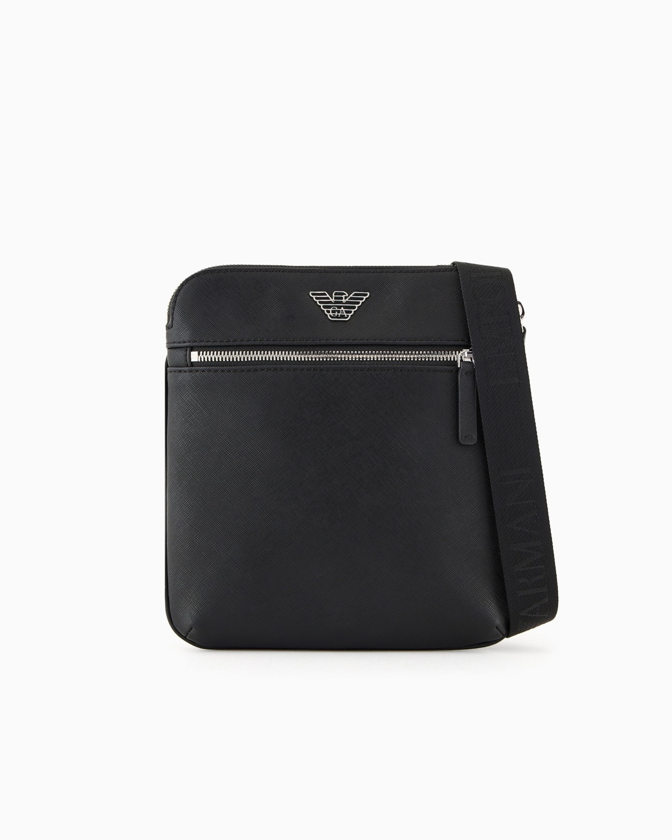 ASV regenerated Saffiano leather flat shoulder bag with eagle plate Slide 0