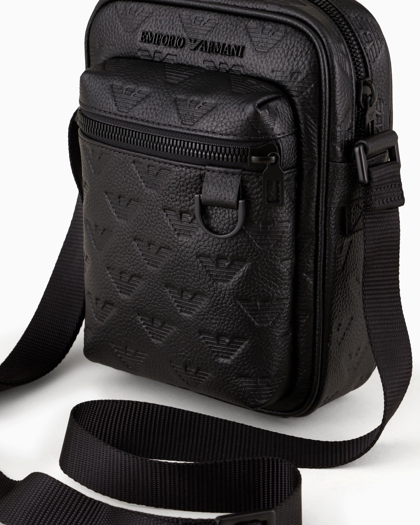 Leather crossbody bag with all-over embossed eagle Slide 4
