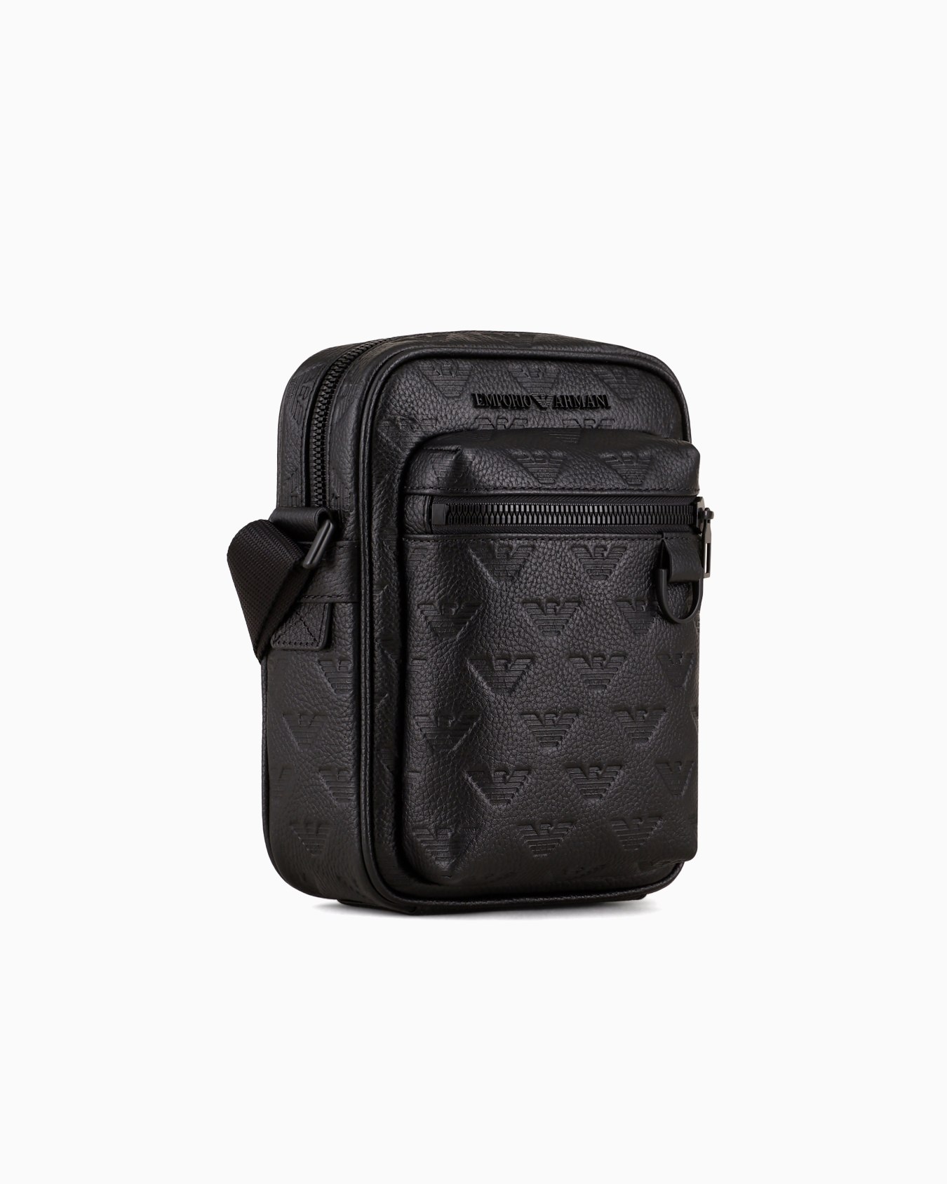 Leather crossbody bag with all-over embossed eagle Slide 1
