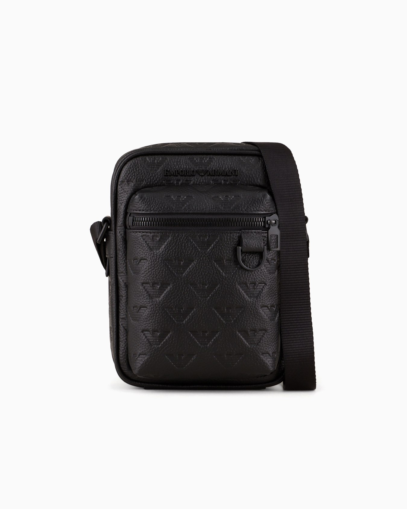 Leather crossbody bag with all-over embossed eagle Slide 0