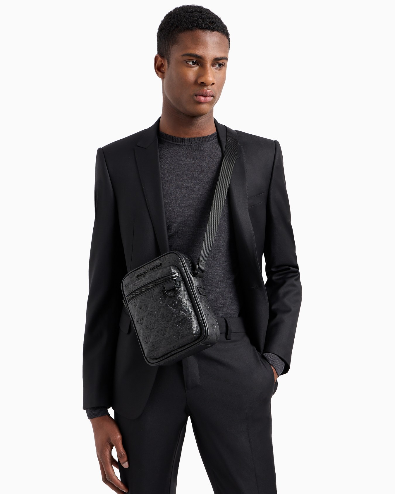 Leather crossbody bag with all-over embossed eagle Slide 5