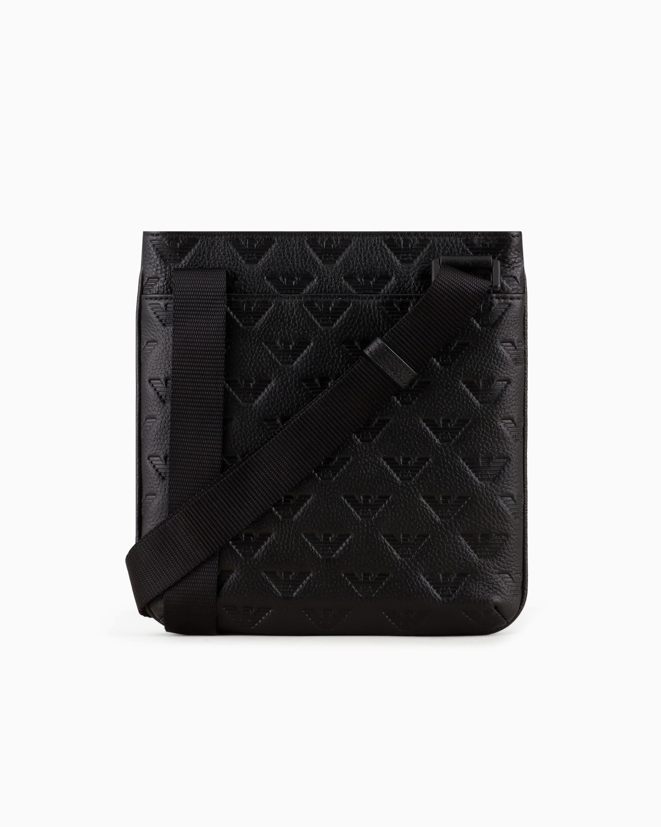 Flat leather shoulder bag with all-over embossed eagle Slide 2