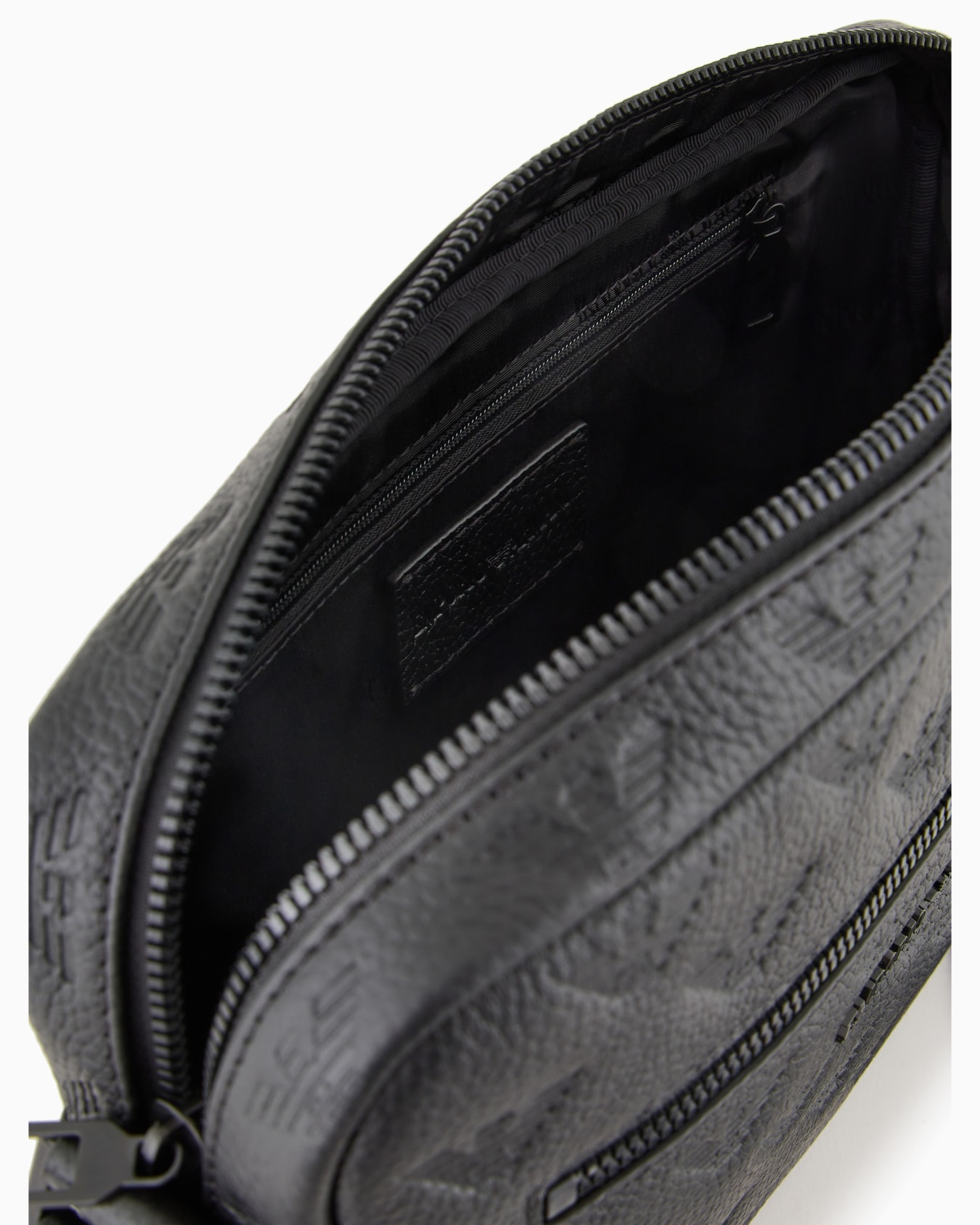 Leather shoulder bag with all-over embossed eagle Slide 3
