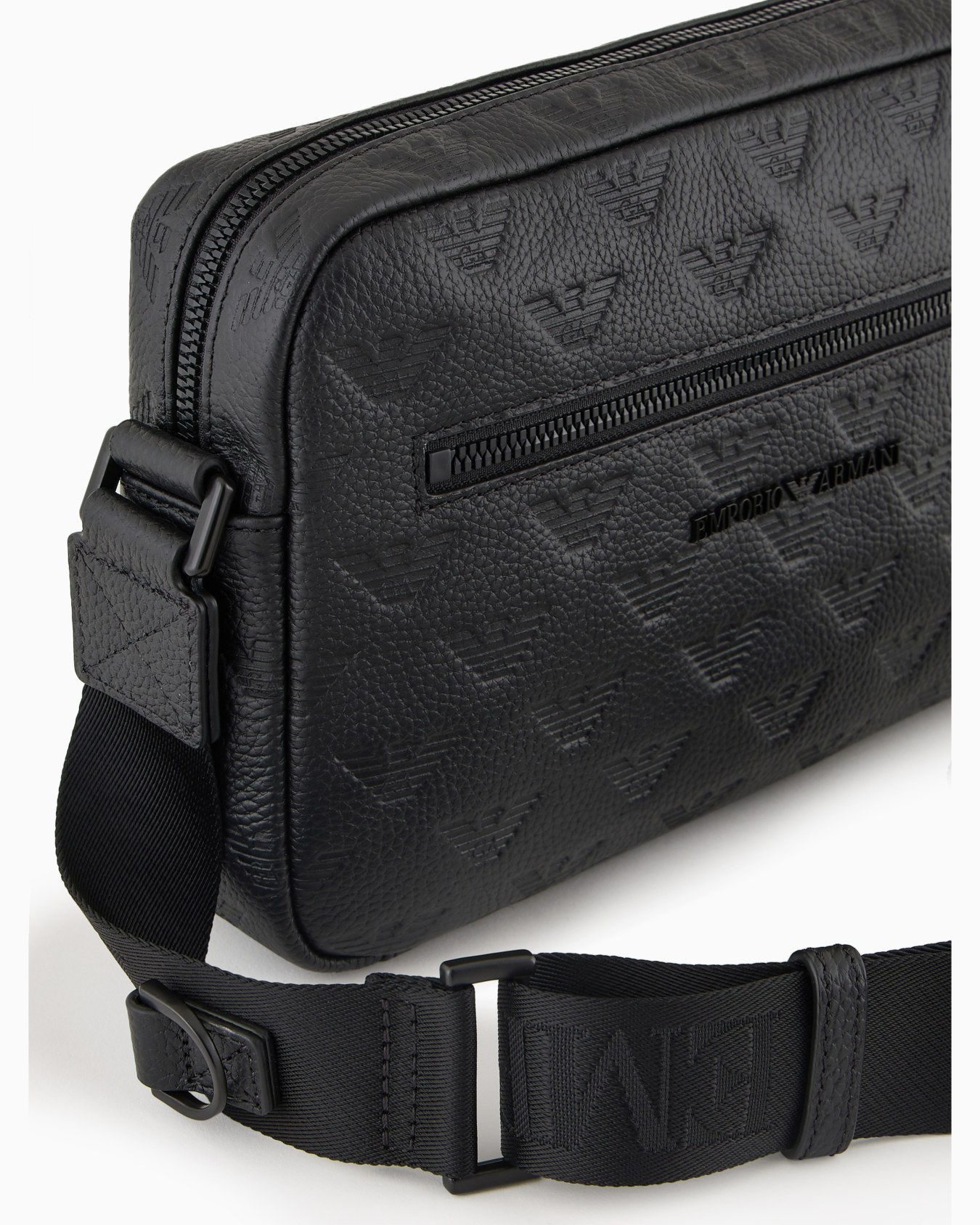 Leather shoulder bag with all-over embossed eagle Slide 4
