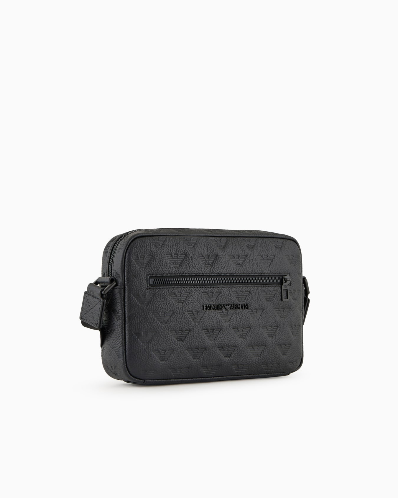 Leather shoulder bag with all-over embossed eagle Slide 1