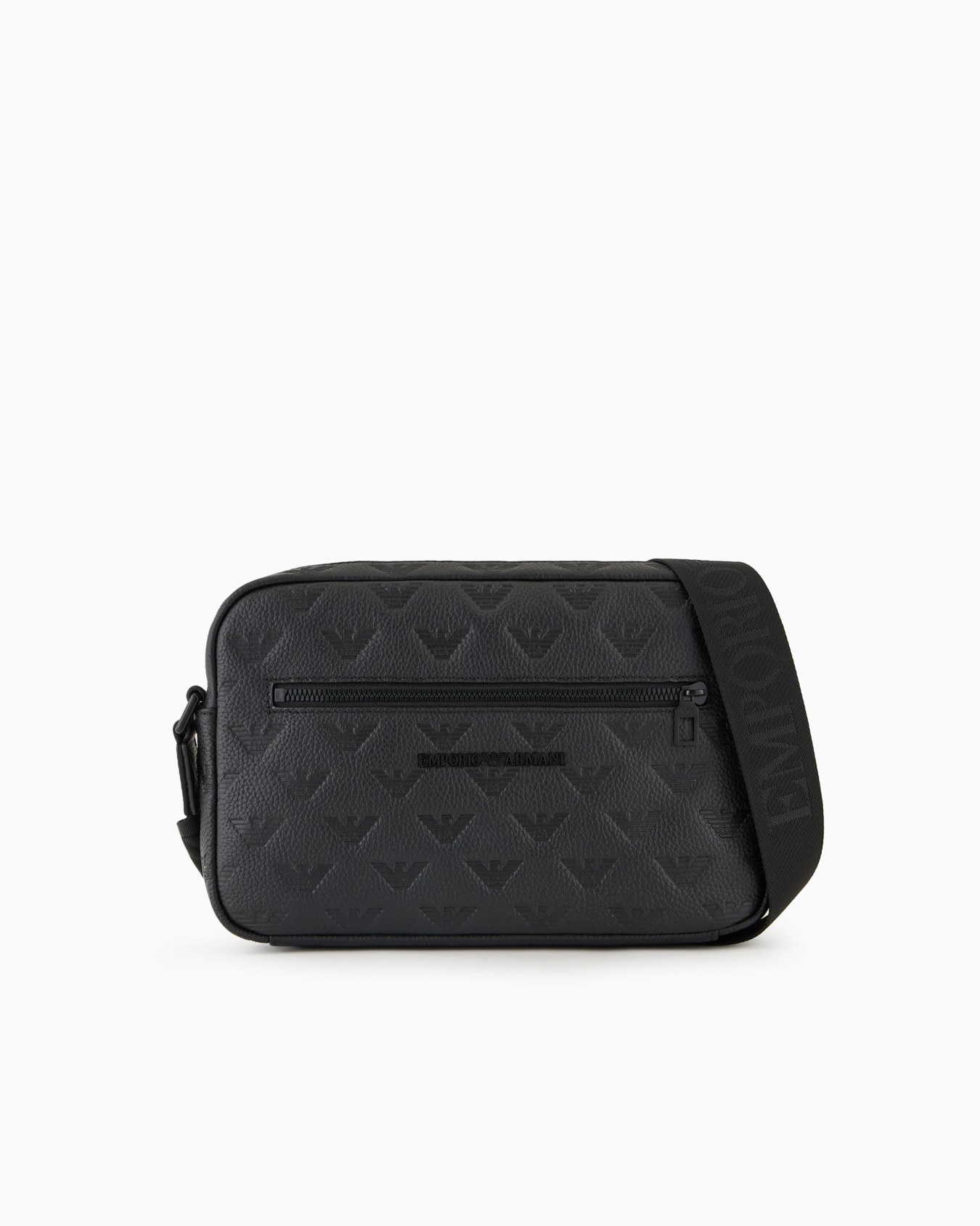 Leather shoulder bag with all-over embossed eagle Slide 0