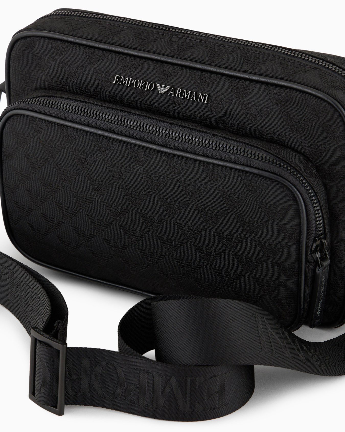 Nylon shoulder bag with all-over jacquard eagle Slide 4