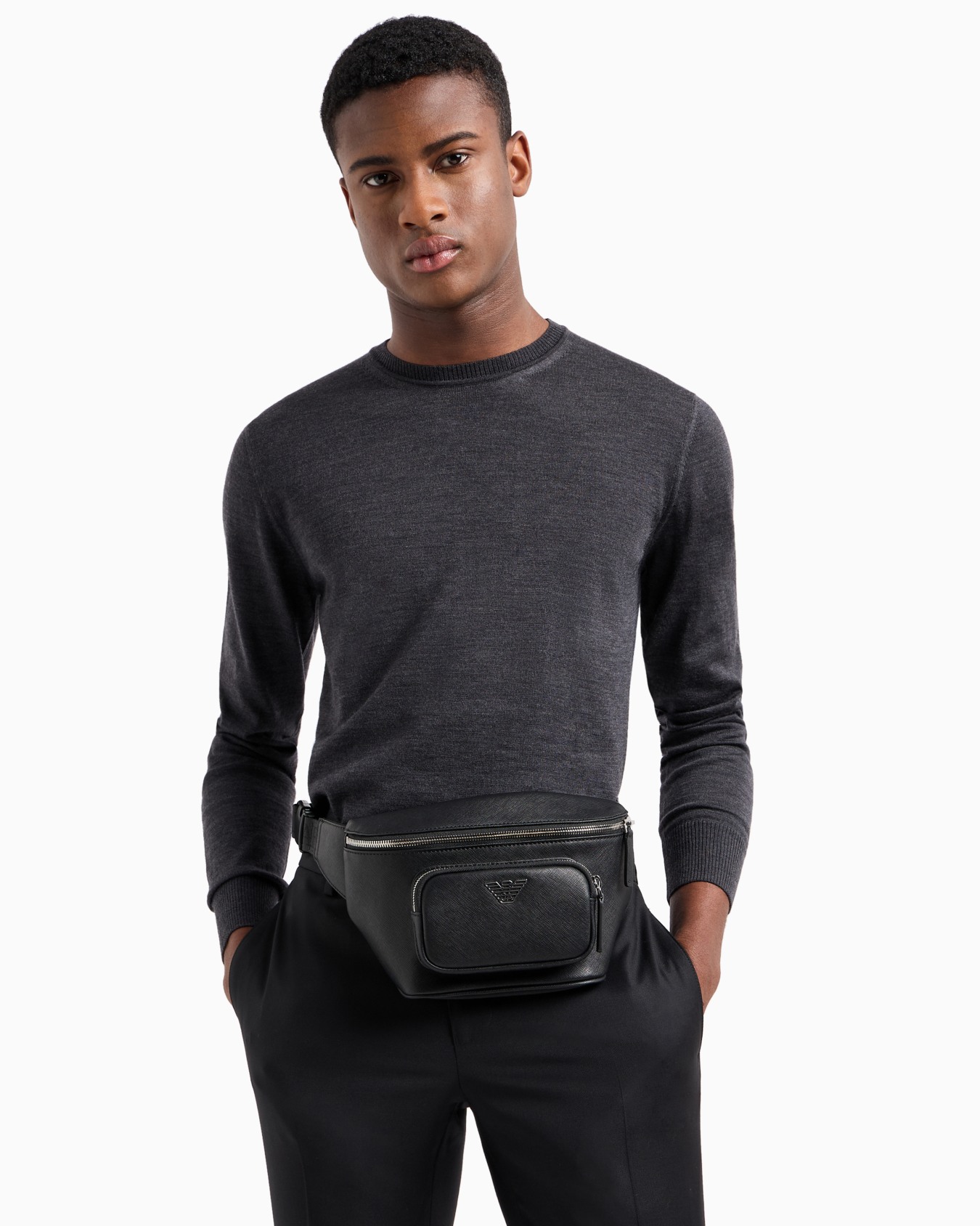 ASV regenerated Saffiano leather belt bag with eagle plate Slide 5