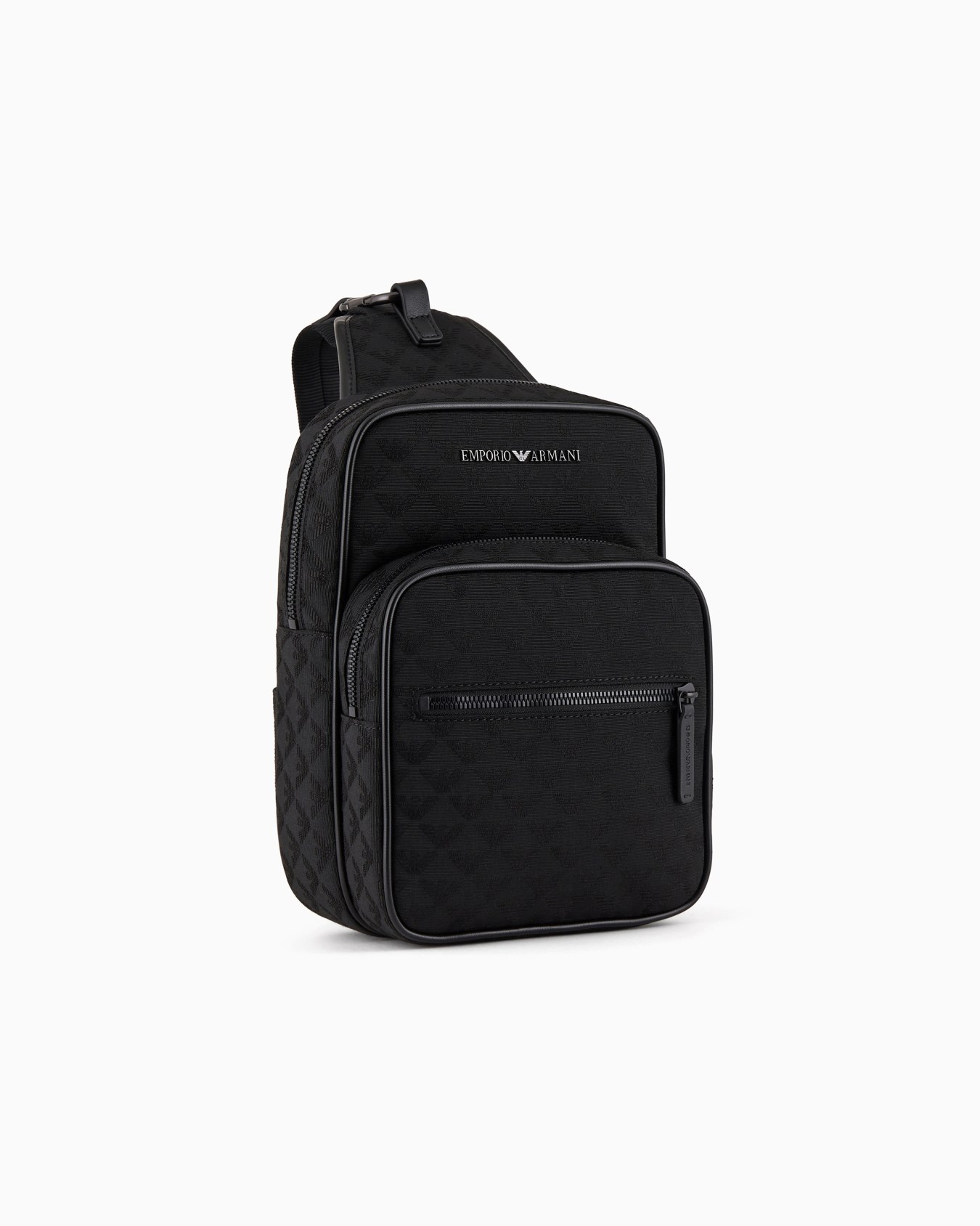 Nylon one-shoulder backpack with all-over jacquard eagle Slide 1