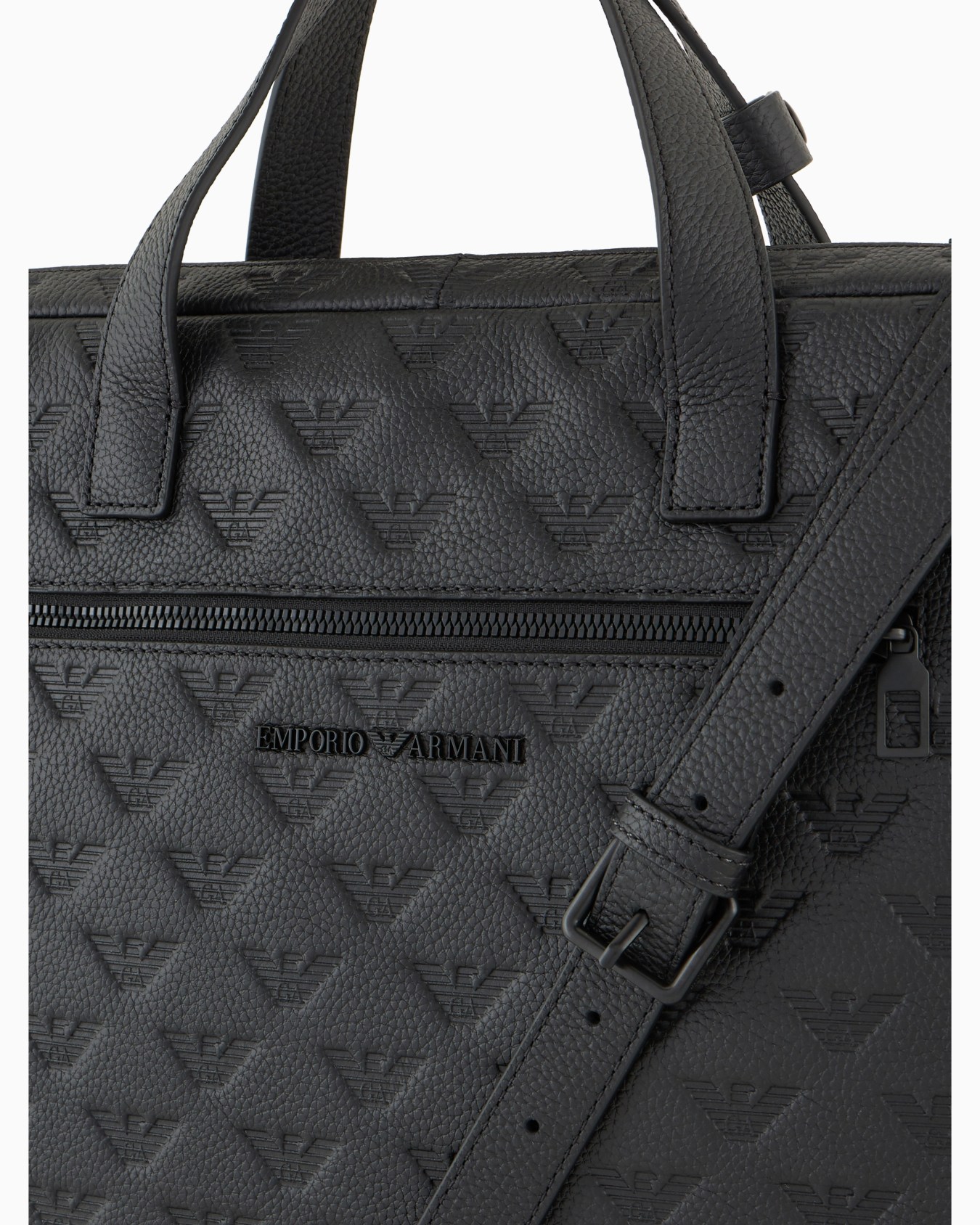 Business bag in leather with all-over embossed eagle Slide 4