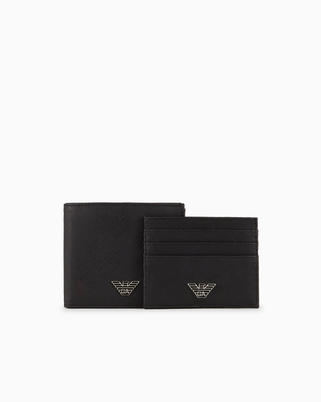 ASV gift box containing regenerated Saffiano leather wallet and card holder with eagle plate Slide 0
