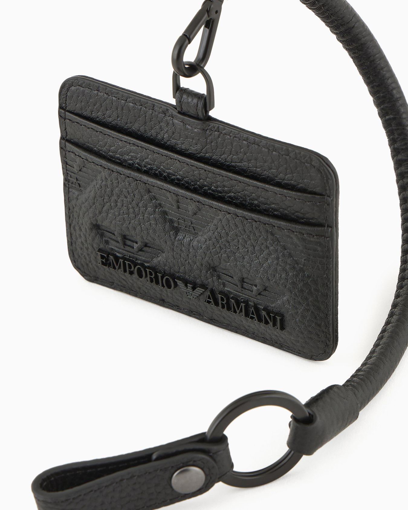 Leather card holder with all-over embossed eagle and clip Slide 1